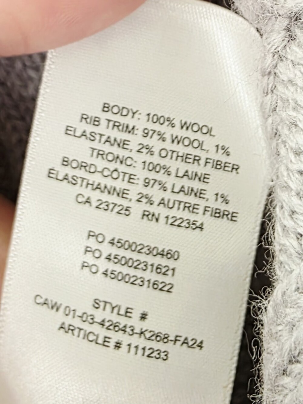 Babaton Aritzia 100% Wool Cable Knit Cropped Grey Sweater Women's Size S - Picture 7 of 8